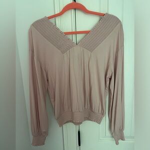 Express blush pink balloon sleeve v neck and back blouse